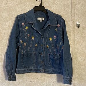 Roger Vintage Floral Embroidered Denim Jacket Size L